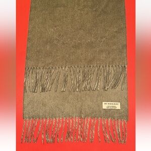 Burberry Scarf 100% Cashmere Embroidered Logo SpellOut Script Print 72x12 READ